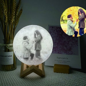 Engagement Gifts for Couple, Personalized Engaged Gift, Engagement Frame, Custom Gift, Anniversary Birthday Wedding Gift, Photo 3D Moon Lamp image 3