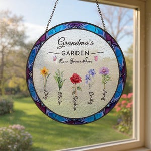 Aangepast omacadeau, maandbloem Stain Glass Suncatcher, Moederdagcadeau, omacadeau van kleinzoon, kleindochter, oma&#39;s Garden