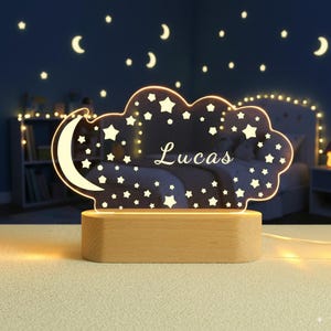 Personalised Baby Birthday LED Moon Star Lamp, Clouds Night Light with Name, Kid Night Light Gift, Nursery Table Light, Easter Gift for Kids