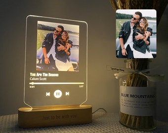 Placa de canción musical personalizada, conjunto de regalos de aniversario personalizado, regalo para ella, regalo de pareja, soporte acrílico con imagen personalizada, luz nocturna de lámpara