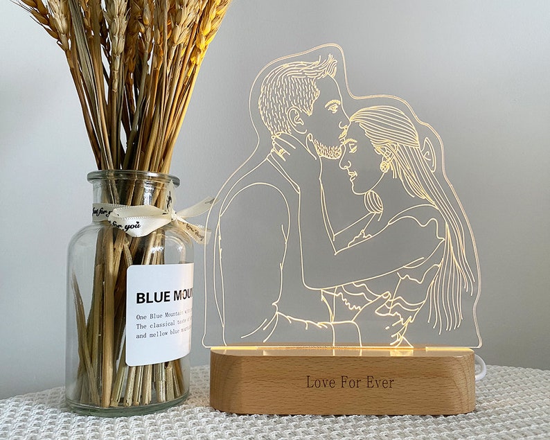 Personalized 3D Photo Lamp, Photo Engraving, 3D Lamp Night light, Custom Line Art Photo Lamp,Wedding Gift, Mother's Day Gift, Gift for Her zdjęcie 3