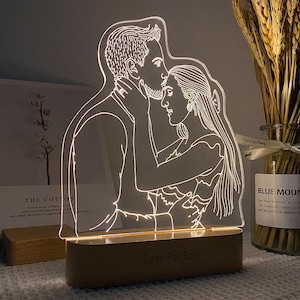 Gepersonaliseerde 3D-fotolamp, fotogravure, 3D-lamp Nachtlampje, aangepaste lijnkunstfotolamp, huwelijkscadeau, Moederdagcadeau, cadeau voor haar afbeelding 2