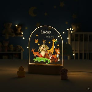 Personalised Baby Birthday LED Animal Lamp, Safari Jungle Animals Light, Kids Night Light Gift, Nursery Table Light, Easter Gifts for Kids