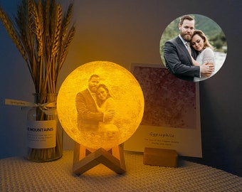 Lámpara de luna 3D con foto personalizada, lámpara de luna de noche lunar impresa con foto personalizada, lámpara de luna lunar de personalización, regalos para parejas, lámpara de noche