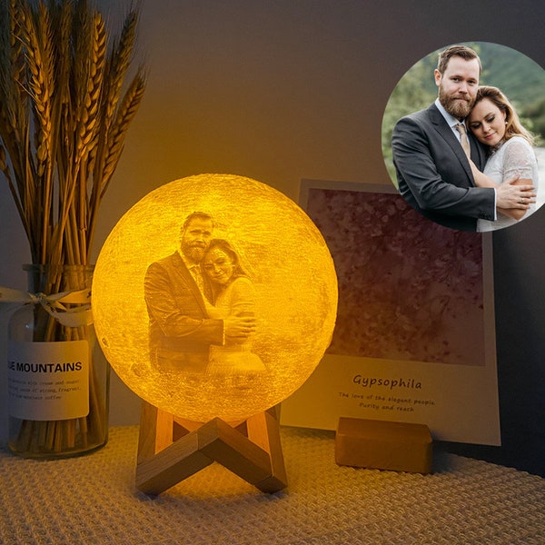 Benutzerdefinierte Foto 3D Mondlampe, personalisierte Foto gedruckt Lunar Nacht Mondlampe, Personalisierung Mondlampe, Paar Geschenke, Nachttischlampe