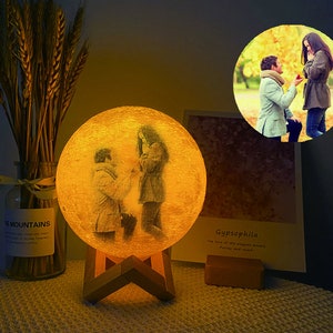 Engagement Gifts for Couple, Personalized Engaged Gift, Engagement Frame, Custom Gift, Anniversary Birthday Wedding Gift, Photo 3D Moon Lamp image 1