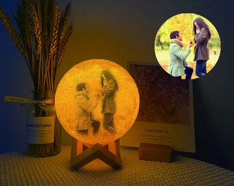 Engagement Gifts for Couple, Personalized Engaged Gift, Engagement Frame, Custom Gift, Anniversary Birthday Wedding Gift, Photo 3D Moon Lamp