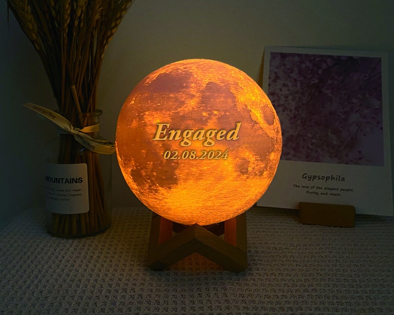 Engagement Gifts for Couple, Personalized Engaged Gift, Engagement Frame, Custom Gift, Anniversary Birthday Wedding Gift, Photo 3D Moon Lamp image 2