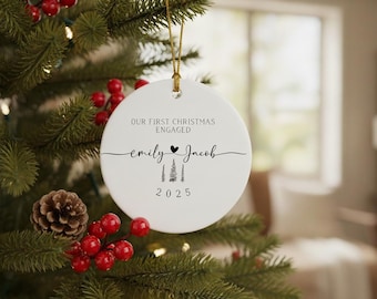 Personalized Our First Christmas Engaged Ornament – First Married Christmas, Mr & Mrs Gifts Keepsake, Custom Date Ornament, Married Gift