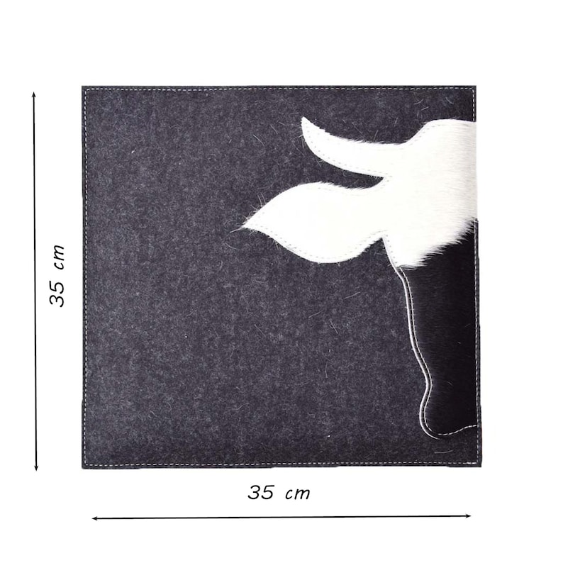 Coussin d'assise en feutre de style alpin Franzl, carré de 35 x 35 cm, fabriqué à la main en Bavière, feutre rPET upcyclé avec motif en peau de vache véritable image 4