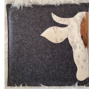 Seat cushion made of felt in Alpine style Franzl, 35 x 35 cm square, hand made in Bavaria, upcycled rPET felt with real cowhide motif image 2