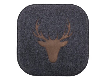 Seat cushions made of felt and leather (set of 2, 4, 8) - upcycling rPET felt (anthracite), chair cushions, seat cushions