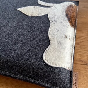 Seat cushion made of felt in Alpine style Franzl, 35 x 35 cm square, hand made in Bavaria, upcycled rPET felt with real cowhide motif image 5