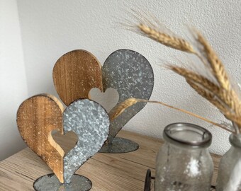 Cuore decorativo in metallo e legno, regalo di nozze rustico, shabby chic, decorazione alpina, regalo di inaugurazione della casa