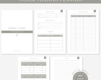 Horse Feeding Planner | Equine Meal Tracker | Printable Feed Schedule | Editable Horse Nutrition Log | Horse Weight Tracker | PDF Download |