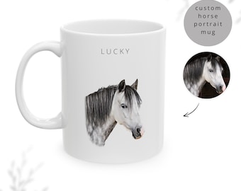 Custom Horse Mug | Horse Portrait 11 oz Ceramic Mug | Customized Equine Mug | Personalized Horse Illustration from Photo Drinkware |
