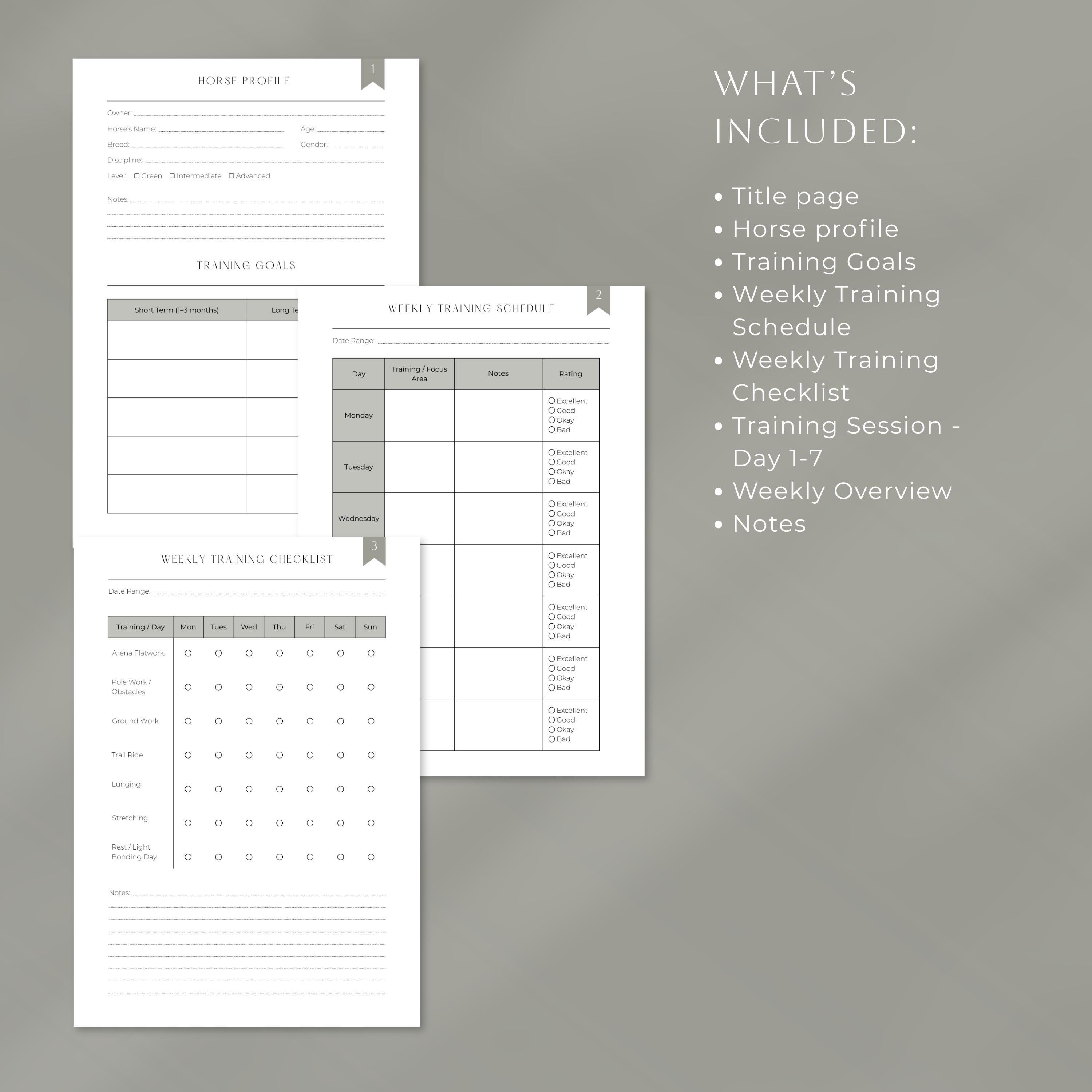 Horse Training Planner | Equine Training Log | Printable Horse Workout ...