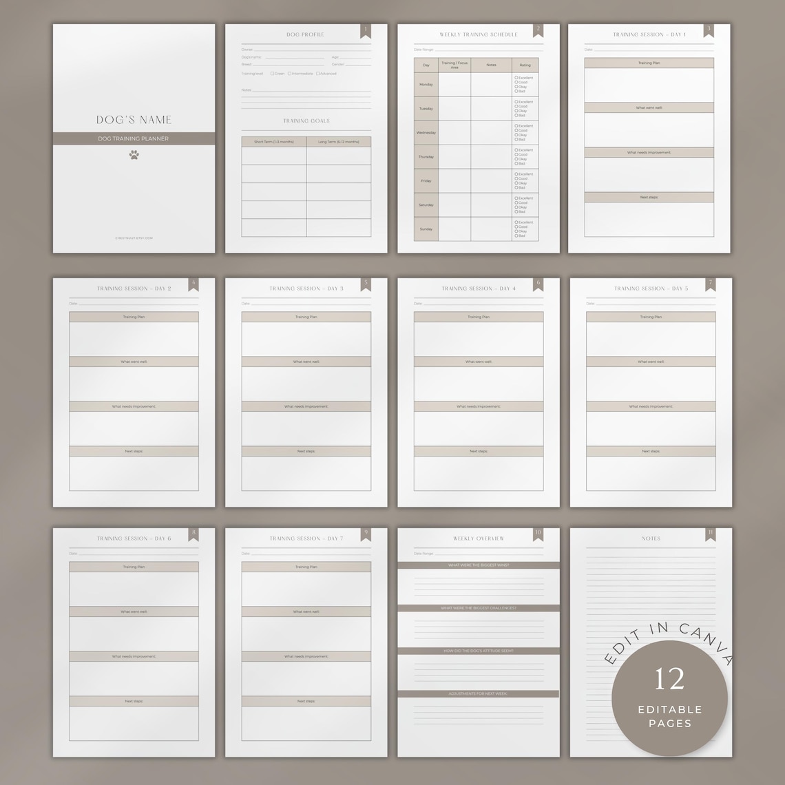 Dog Training Planner Canine Training Log Printable Dog Workout