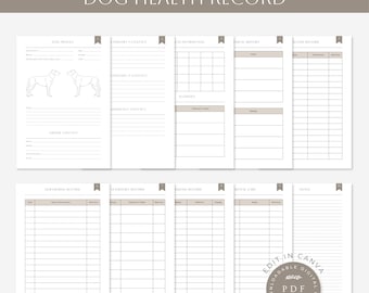 Dog Health Record Journal | Canine Wellness Tracker PDF | Editable Dog Care Planner | Health Log for Dog Owners | Digital Download |