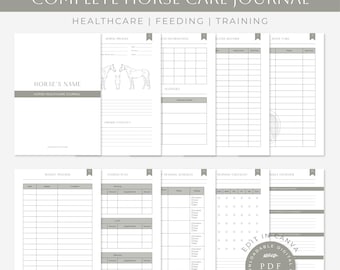 Complete Horse Care Journal | Healthcare - Feeding - Training | Equine Care Planner | Feeding & Training Log | Horse Management Binder |