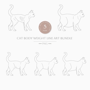 Lot de dessins au trait Poids corporel du chat | Illustrations de l'état corporel du chat | Art félin | Dessin de silhouette d'anatomie de chat | Contour du corps animal |