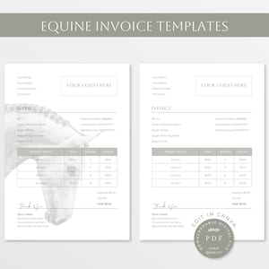 Equine Invoice Template | Minimalist Horse Invoice | Professional Equine Invoice | Customizable Invoice Canva Template |