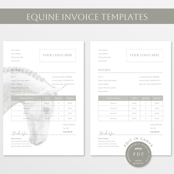 Equine Invoice Template | Minimalist Horse Invoice | Professional Equine Invoice | Customizable Invoice Canva Template |