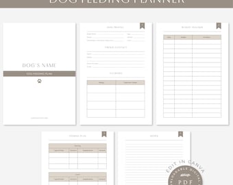Dog Feeding Planner | Editable Dog Meal Tracker PDF | Printable Pet Feeding Schedule | Puppy Diet Log | Digital Pet Care Chart |
