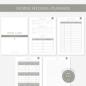 Horse Feeding Planner | Equine Meal Tracker | Printable Feed Schedule | Editable Horse Nutrition Log | Horse Weight Tracker | PDF Download |