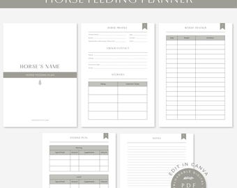 Horse Feeding Planner | Equine Meal Tracker | Printable Feed Schedule | Editable Horse Nutrition Log | Horse Weight Tracker | PDF Download |