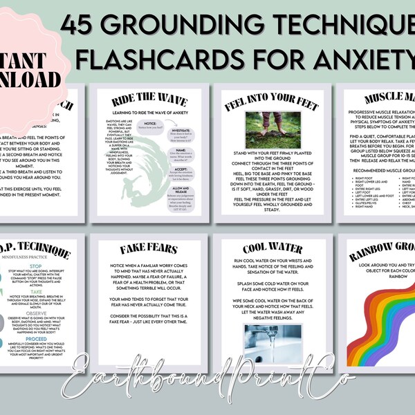 Grounding Techniques, Coping Skills Cards, Anxiety Cards, Calming Corner, CBT, Cognitive Therapy, Anxiety Relief, Anxiety Coping Flashcards