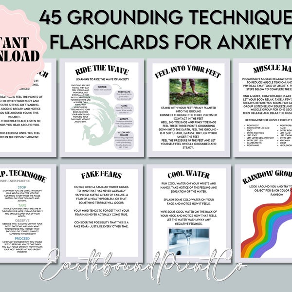 Grounding Techniques, Coping Skills Cards, Anxiety Cards, Calming Corner, CBT, Cognitive Therapy, Anxiety Relief, Anxiety Coping Flashcards