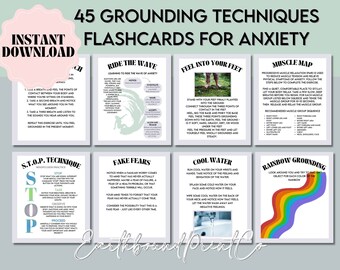 Aardingstechnieken, kaarten voor copingvaardigheden, kaarten voor angst, kalmerende hoek, cognitieve therapie, verlichting van angst, flashcards voor omgaan met angst