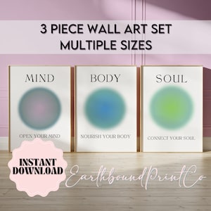 Mind Body Soul Aura Poster 3 Piece Wall Art, Positive Aura Posters Spiritual Energy Gradient Print Set of 3 Prints, Spiritual Zen Wall Art