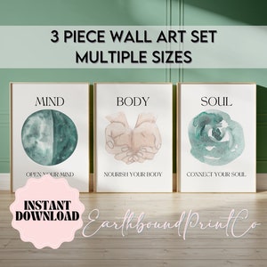 Mind Body Soul Aura Poster 3 Piece Wall Art, Positive Aura Posters Spiritual Energy Gradient Print, Set of 3 Prints Spiritual Zen Wall Art