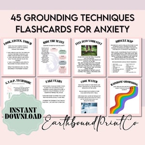 Tecniche di radicamento, Carte sulle capacità di affrontare l'ansia, Carte sull'ansia, Angolo calmante, CBT, Terapia cognitiva, Sollievo dall'ansia, Flashcard per affrontare l'ansia