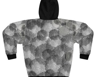 Unisex Pullover Hoodie (AOP) Dark Peonies with black hood