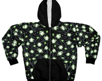 Unisex Zip Hoodie (AOP) Light Spiders with black hoodie