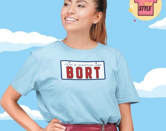 BORT License Plate Shirt Simpsons Themed T-Shirt Simpsons Funny Gift Simpsons Fan Nostalgia Tee Simpsons Merch Retro 90's TV Novelty Gift