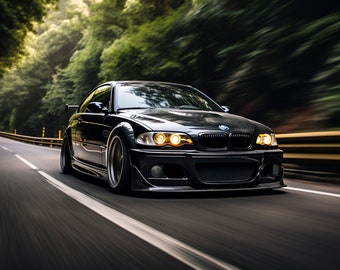 Digital art - BMW e46 M3 speeding down a country road v2