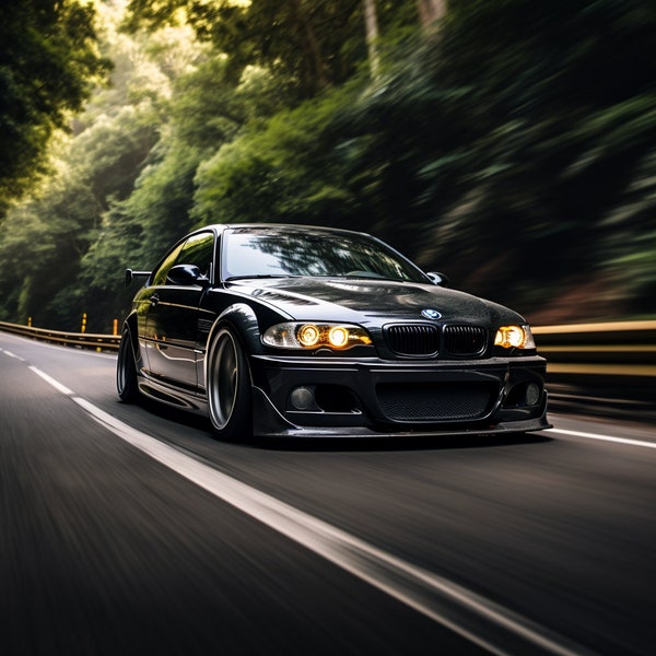 Digital art - BMW e46 M3 speeding down a country road v2