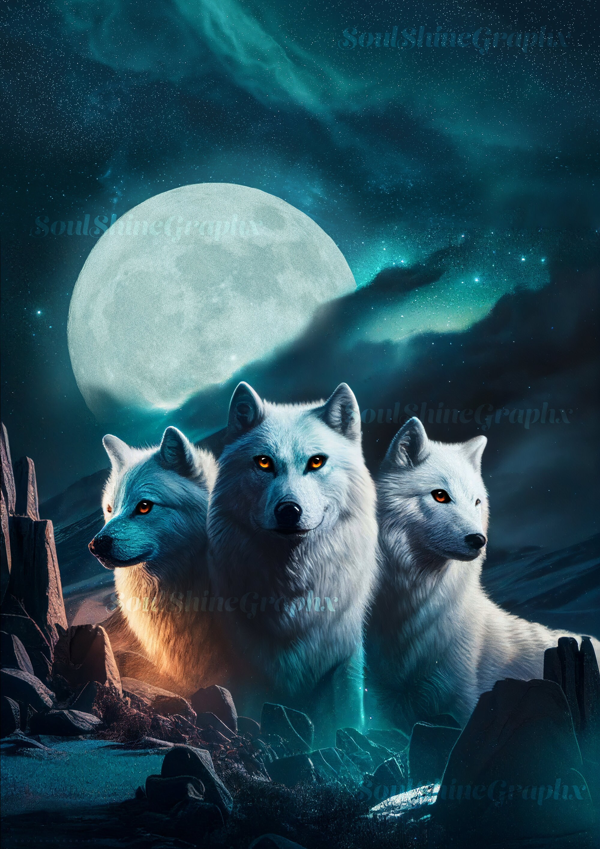 Wolf Art the Pack White Wolf Pack Fantasy Wolf Art Etsy