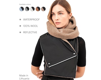 Wool Hooded Scarf Beige Waterproof Balaclava Hood Snood Rain Head Scarf Hooded Cowl Winter Hat for Her Mom Wife Mother Fashion Gift