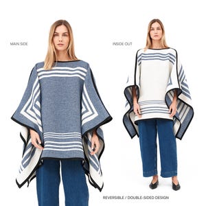 Woollen Reversible Poncho Sweater Plus Size Handmade Lambswool Poncho Cape for Women Knitted Pullover Men Scandinavian Sustainable Clothing
