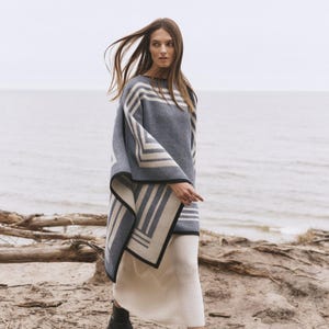 Woollen Reversible Poncho Sweater Plus Size Handmade Lambswool Poncho Cape for Women Knitted Pullover Men Scandinavian Sustainable Clothing