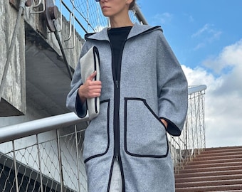 Zip Hoodie Oversized Merino Wool Hoodie Wool Sweater Jacket Winter Organic Hoodie, Merino Wool Sweater Cardigan, Upcycled Clothing For Women