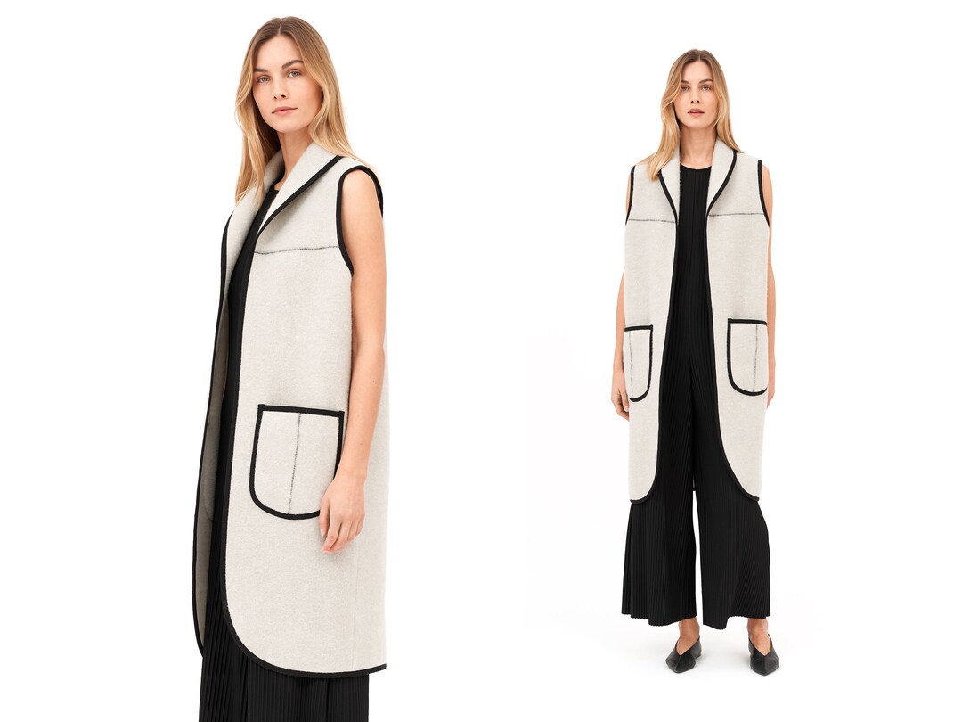 Long Wool Vest With Pockets Sleveless Cardigan Womens Vest Etsy