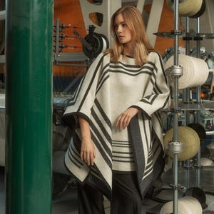 White Wool Poncho Sweater Plus Size Handmade Lambswool Poncho Cape for Women Knitted Pullover Men Scandinavian Sustainable Clothing