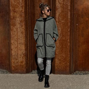 Long Merino Wool Hoodie Zip Up Jacket Sweatshirt Hoodie for Women Oversized Cardigan Sweater