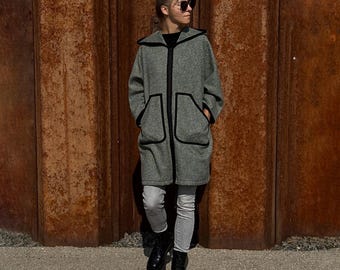 Long Merino Wool Hoodie Zip Up Jacket Sweatshirt Hoodie for Women Oversized Cardigan Sweater